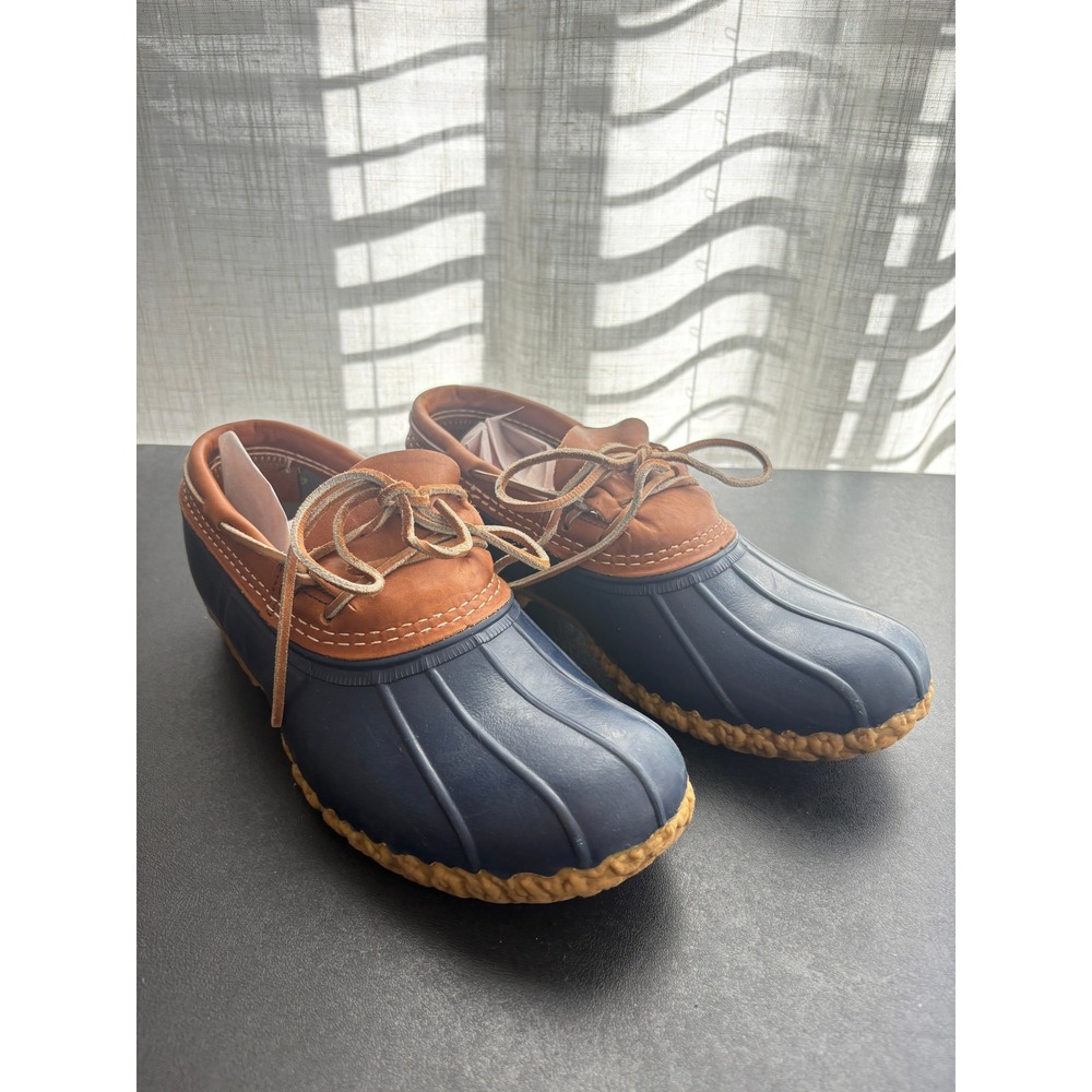L.L. Bean Rubber Moc Boots Mens 9 Brown Blue Waterproof Rain Shoes Gorpcore